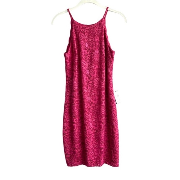 NEW BCX Lace Bodycon Dress Scalloped Halter Top Red Wine Size 7 - Picture 1 of 11